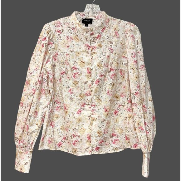 NWT Bardot Button Floral Eyelet Top Large Cottage Embroidered‎ Garden Victorian - Picture 1 of 12